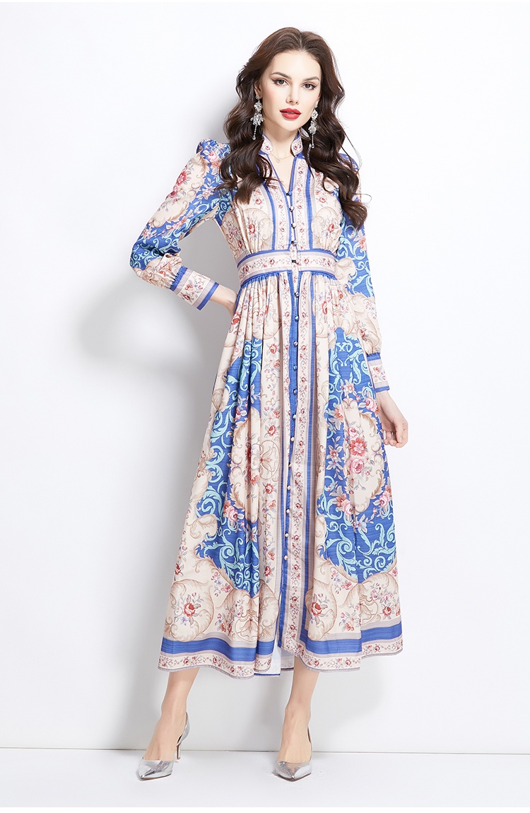 Court style printing dress classical long corset