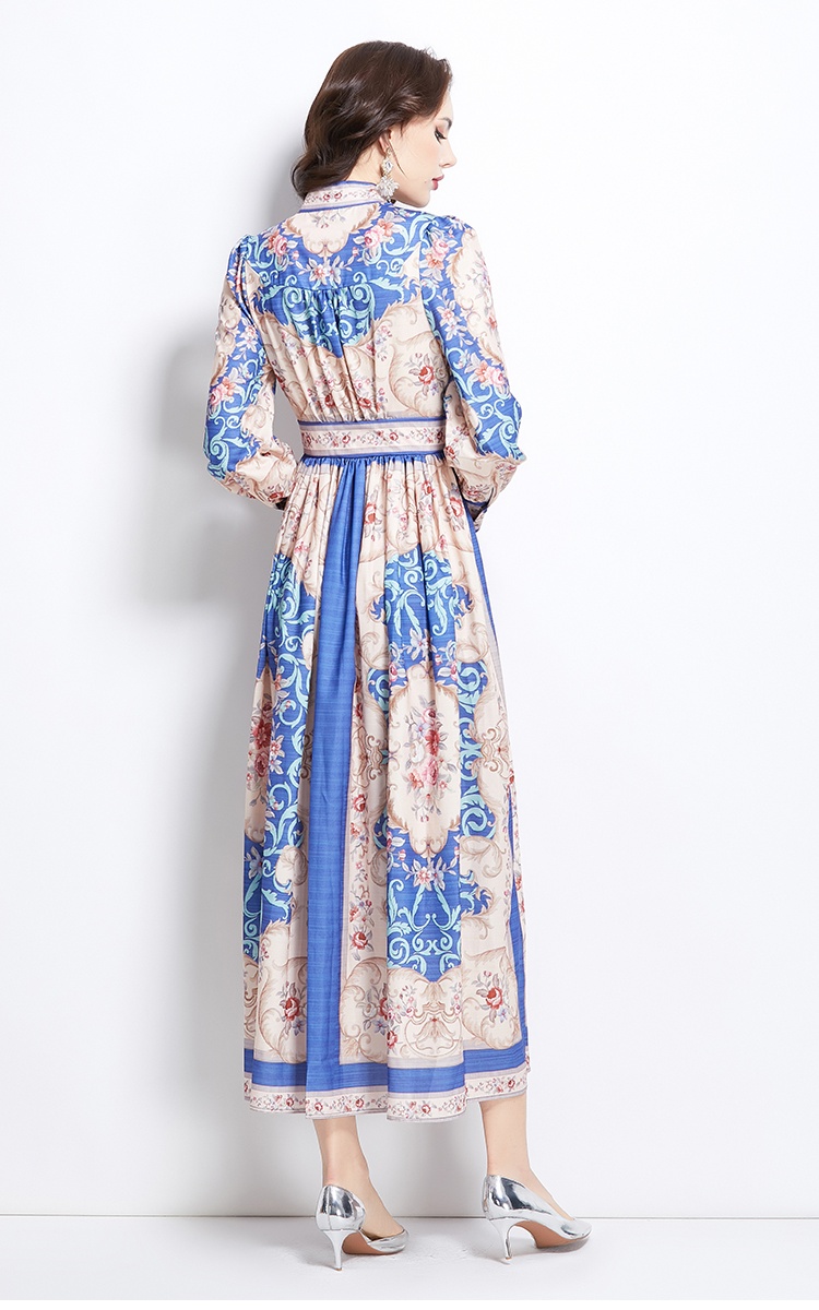 Court style printing dress classical long corset