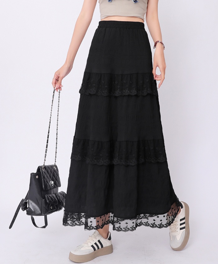 White A-line lace long dress high waist slim skirt