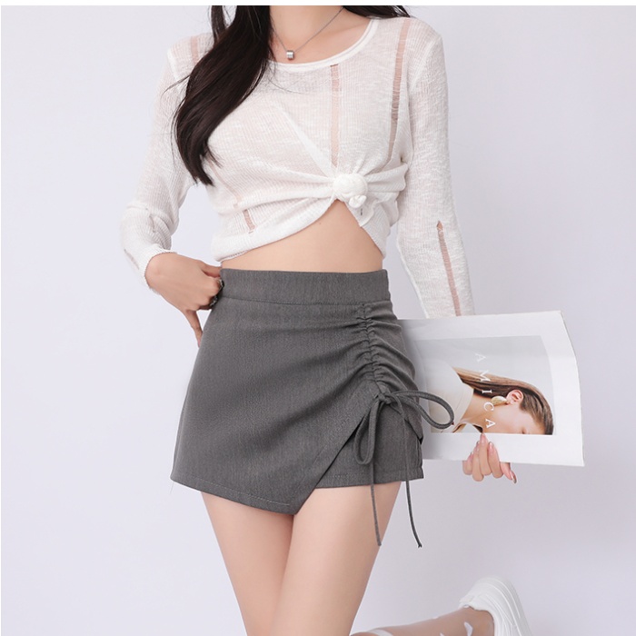 Drawstring package hip short skirt fold slim skirt