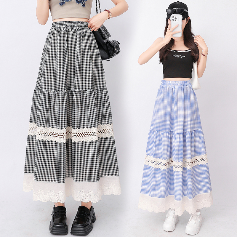 Lace cake big skirt A-line slim plaid skirt for women