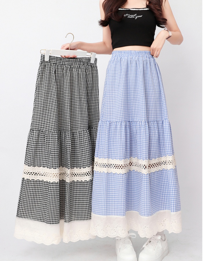 Lace cake big skirt A-line slim plaid skirt for women