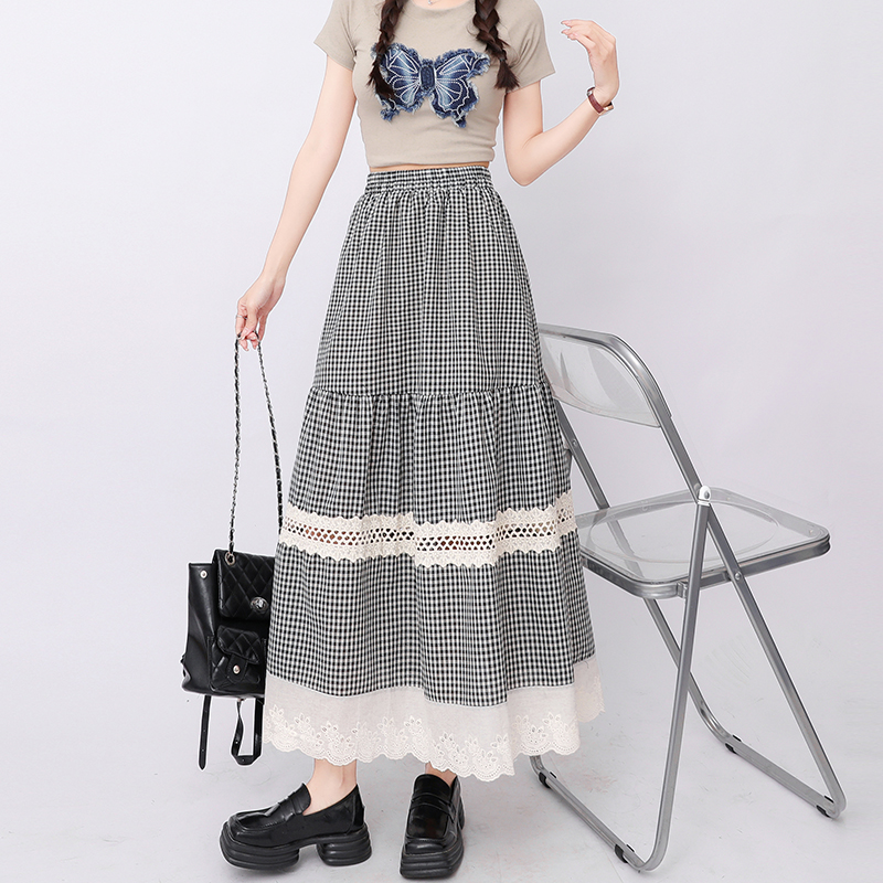 Lace cake big skirt A-line slim plaid skirt for women