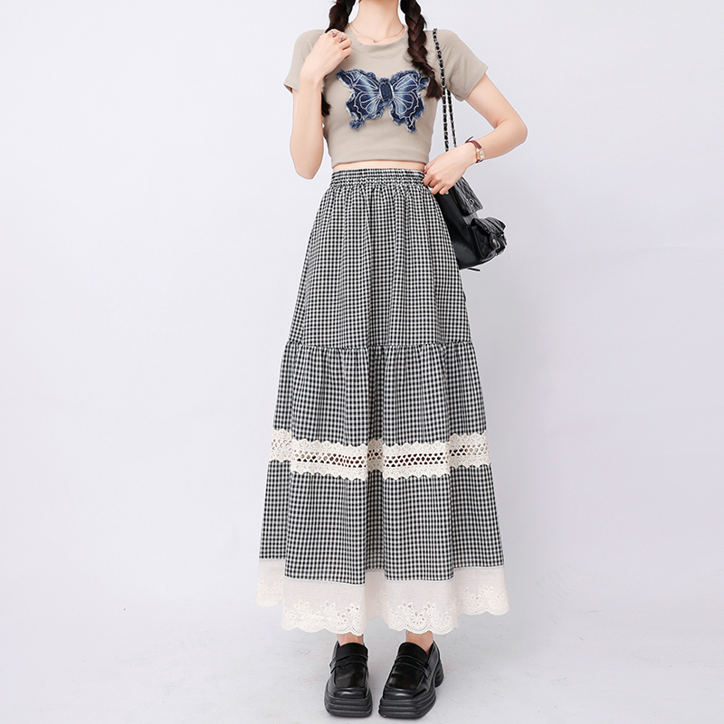 Lace cake big skirt A-line slim plaid skirt for women