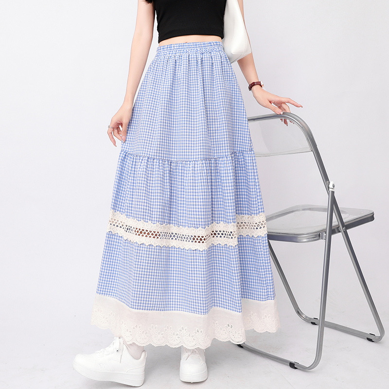 Lace cake big skirt A-line slim plaid skirt for women