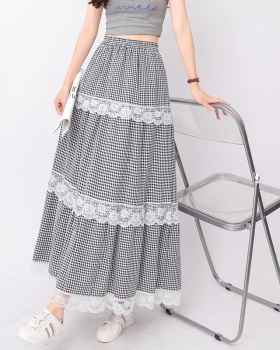 Slim high waist plaid lace big skirt A-line skirt for women