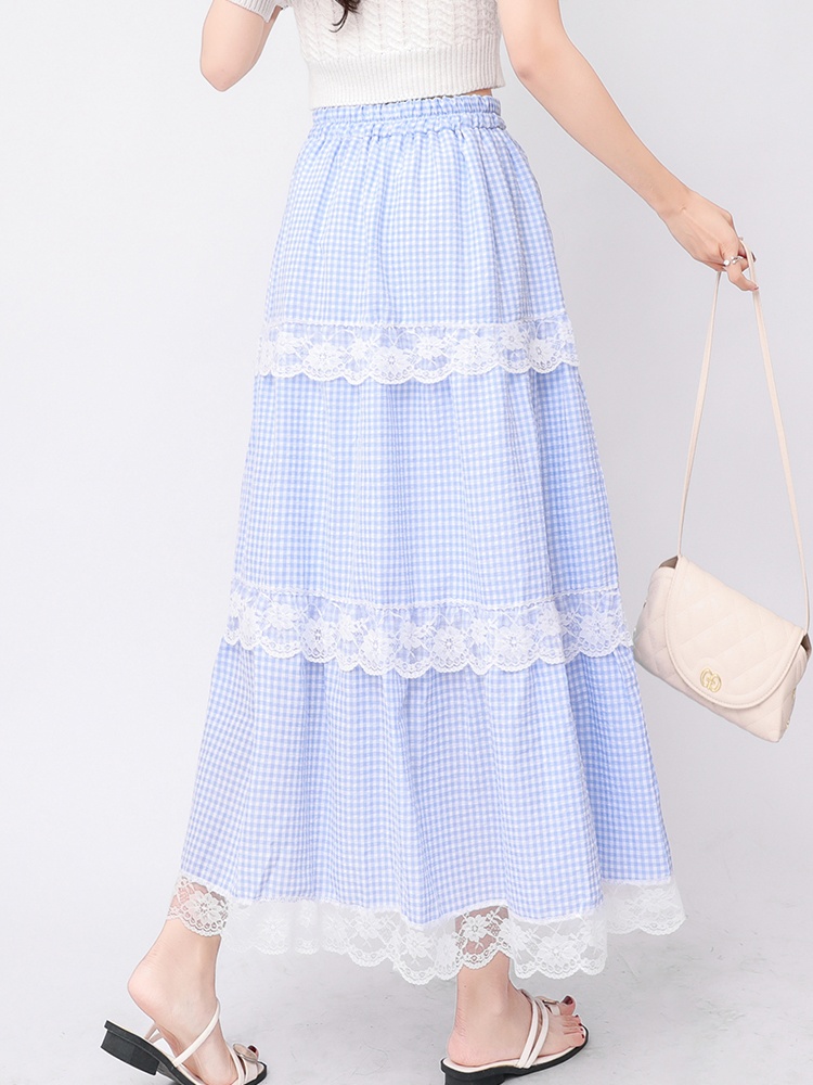 Slim high waist plaid lace big skirt A-line skirt for women