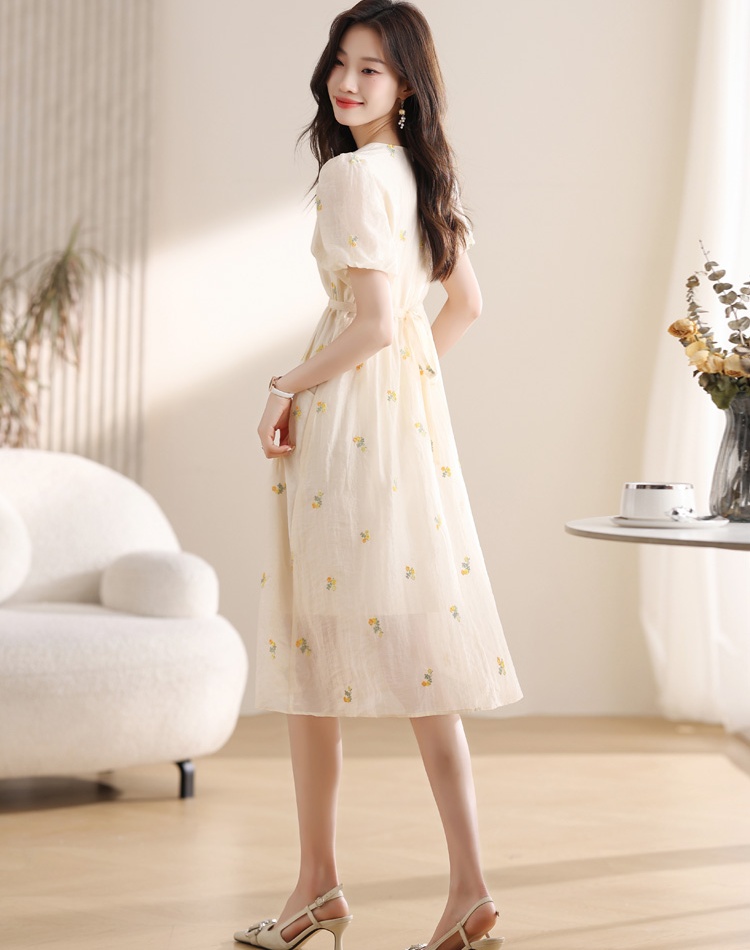 Puff sleeve temperament frenum floral dress for women