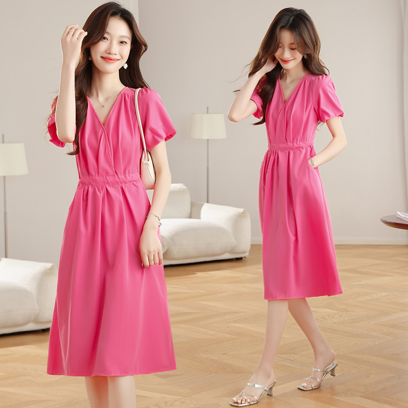 Summer dress pinched waist long dress for women