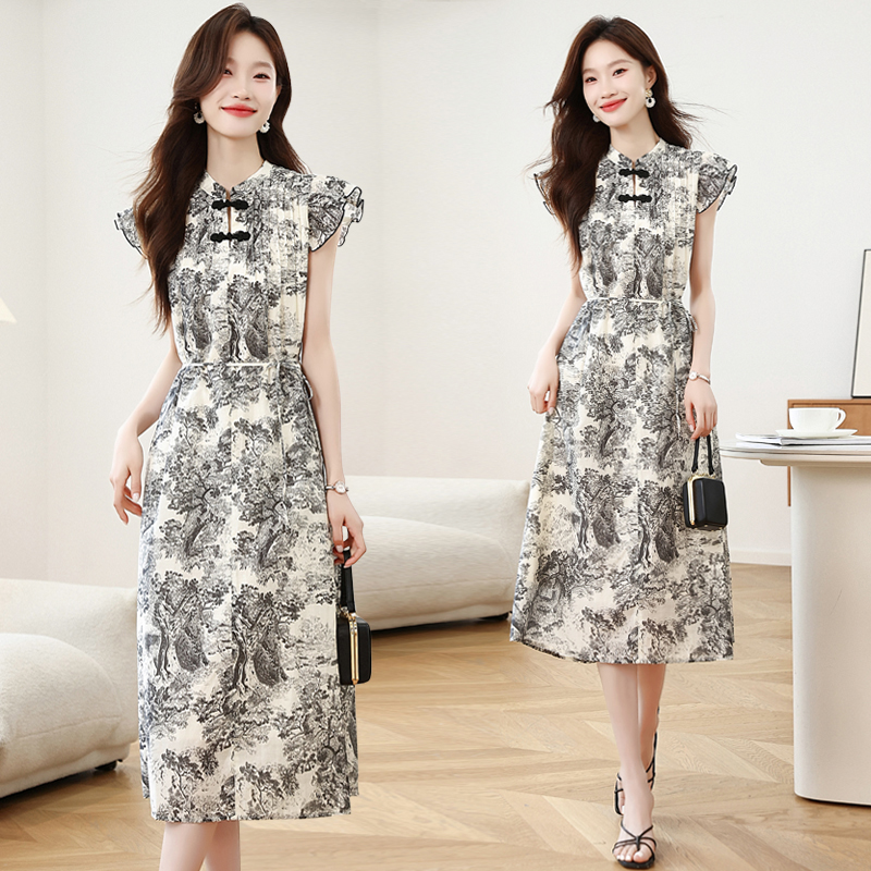 Boats sleeve printing dress Chinese style cheongsam