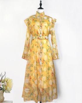 European style printing retro belt art lithe dress