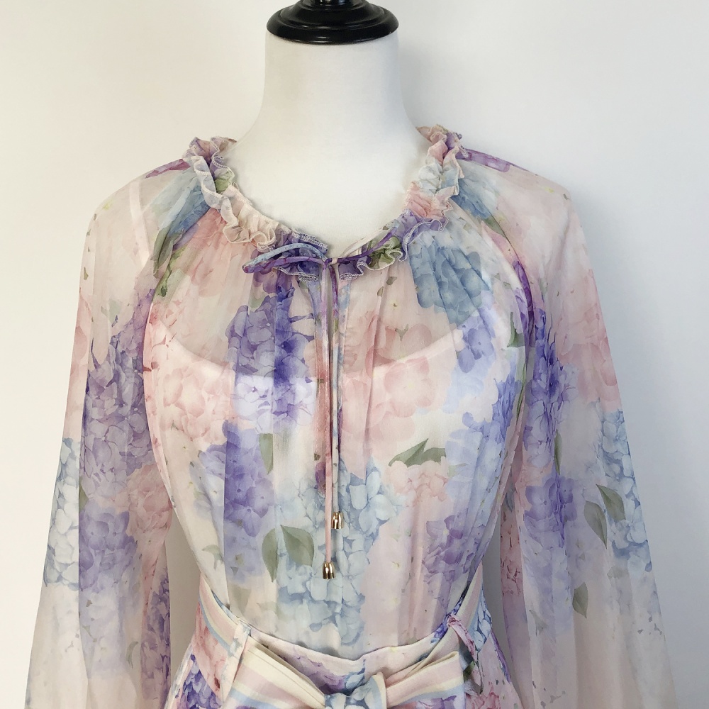 Purple long sleeve shorts V-neck floral shirt a set