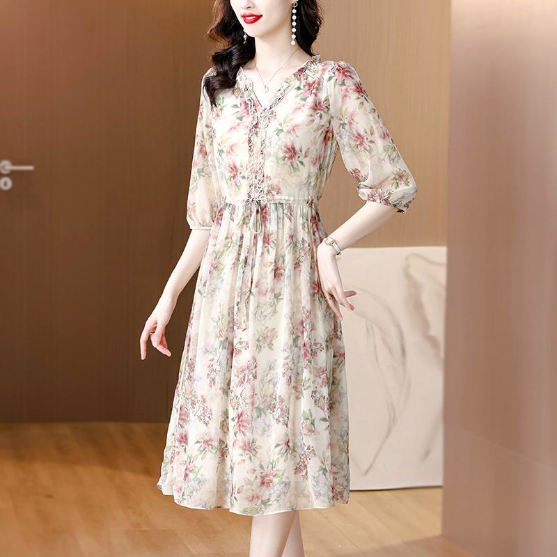 Noble long summer Western style pinched waist dress