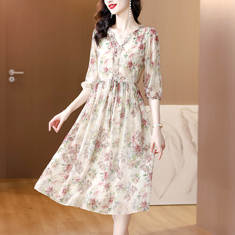 Noble long summer Western style pinched waist dress