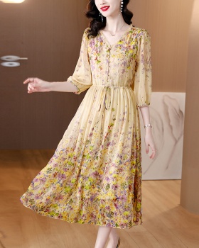 Real silk Western style silk refinement floral unique dress