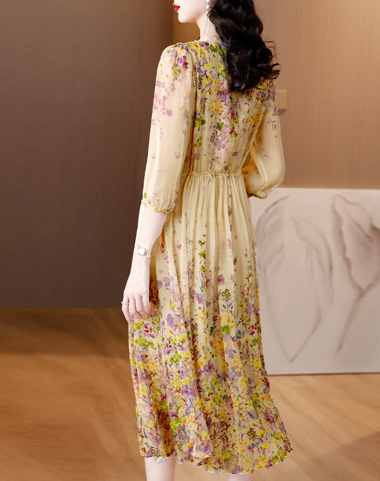 Real silk Western style silk refinement floral unique dress