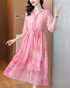 Real silk France style dress elegant summer long dress