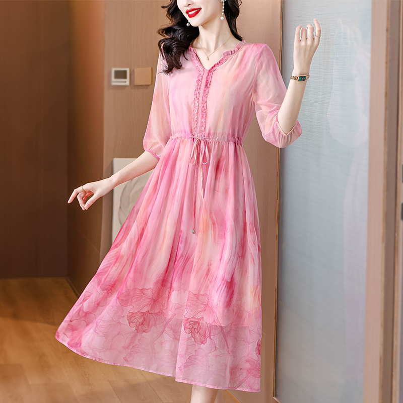 Real silk France style dress elegant summer long dress