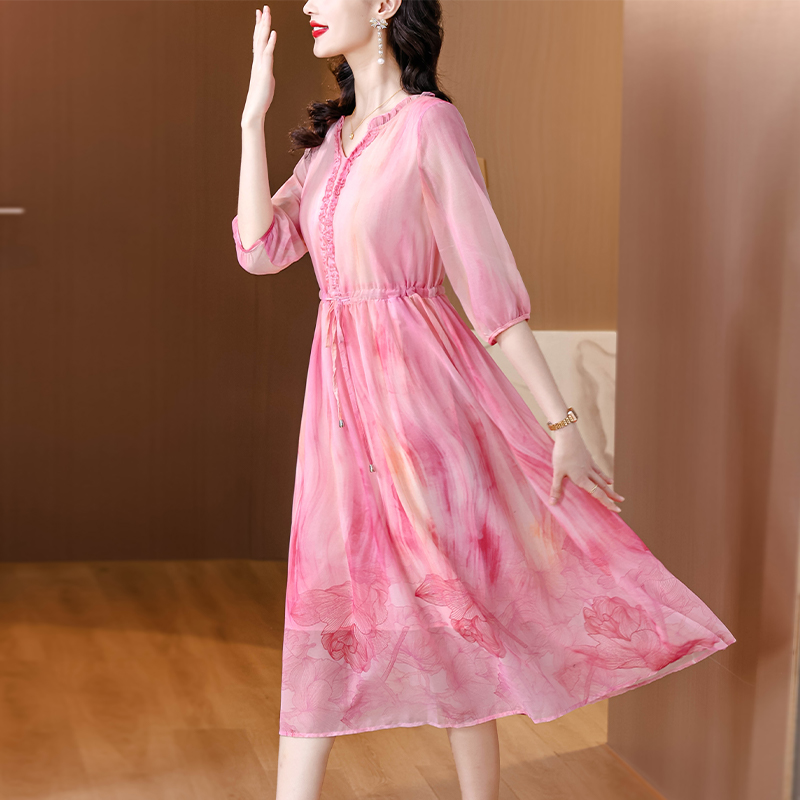 Real silk France style dress elegant summer long dress