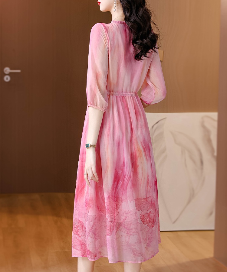 Real silk France style dress elegant summer long dress