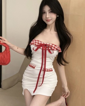 Wrapped chest slim spicegirl splice bow dress for women