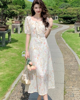 Square collar fashion floral long dress