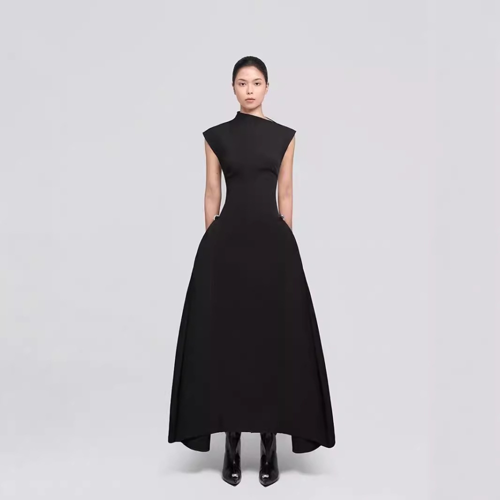 Temperament slim long dress irregular hem dress