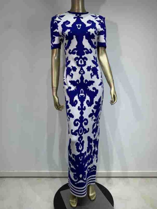 Blue and white porcelain long dress bandage dress