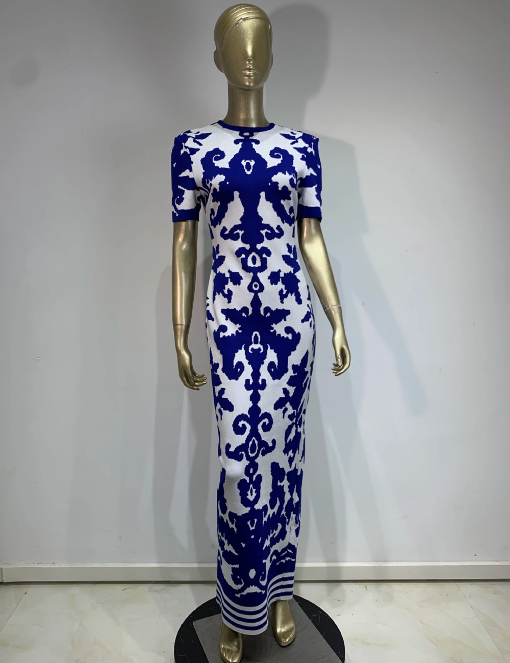 Blue and white porcelain long dress bandage dress