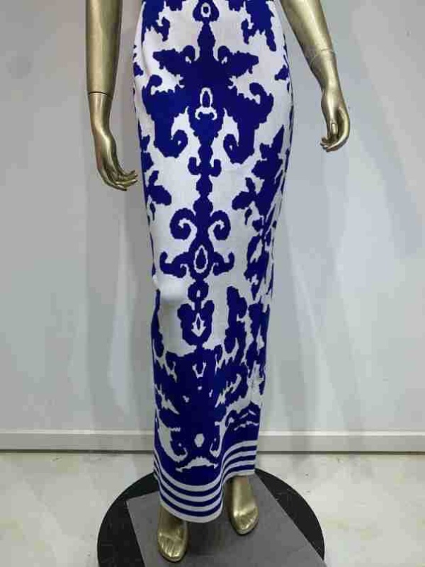 Blue and white porcelain long dress bandage dress