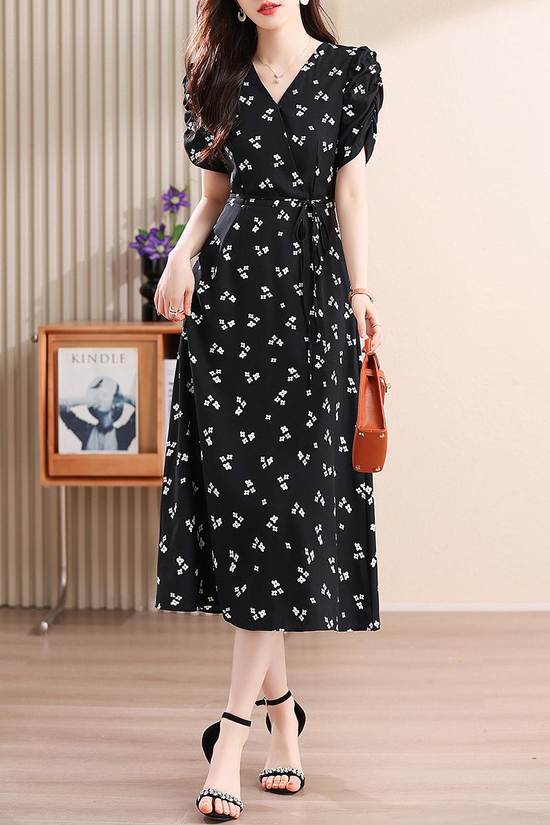 Long summer girl long dress pinched waist floral dress