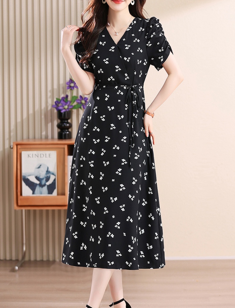 Long summer girl long dress pinched waist floral dress