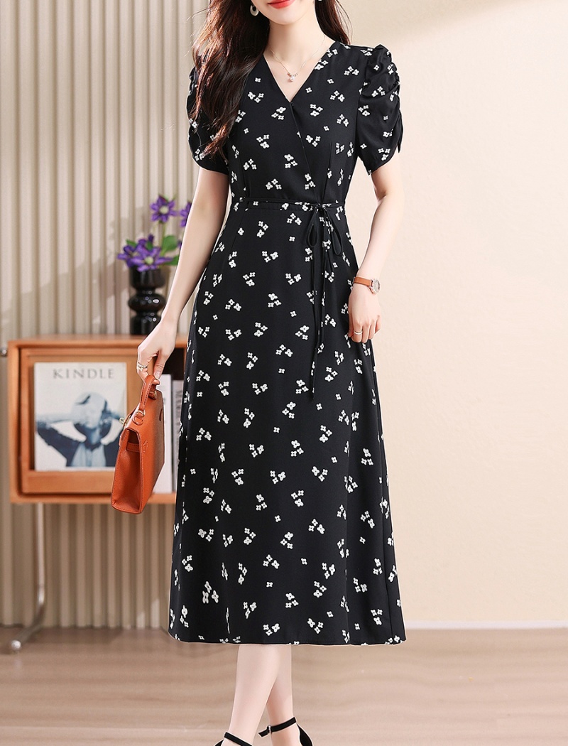 Long summer girl long dress pinched waist floral dress