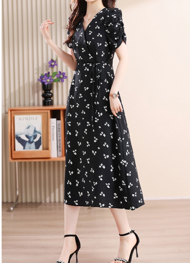 Long summer girl long dress pinched waist floral dress