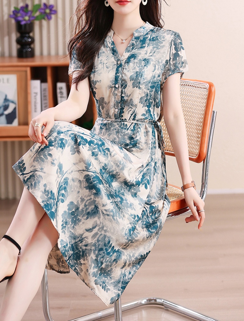 Chiffon dress middle-aged long dress for women