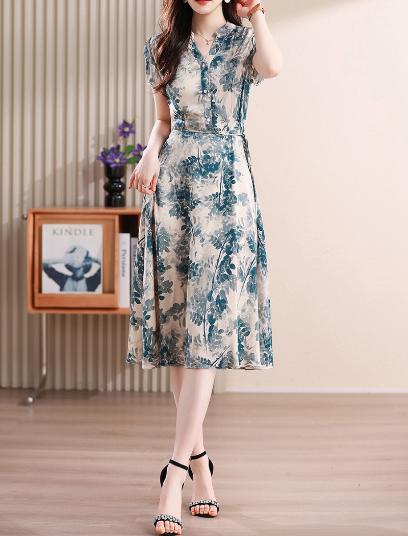 Chiffon dress middle-aged long dress for women