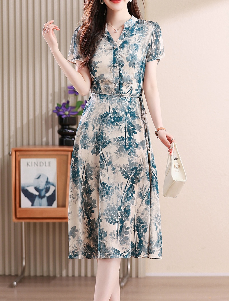 Chiffon dress middle-aged long dress for women