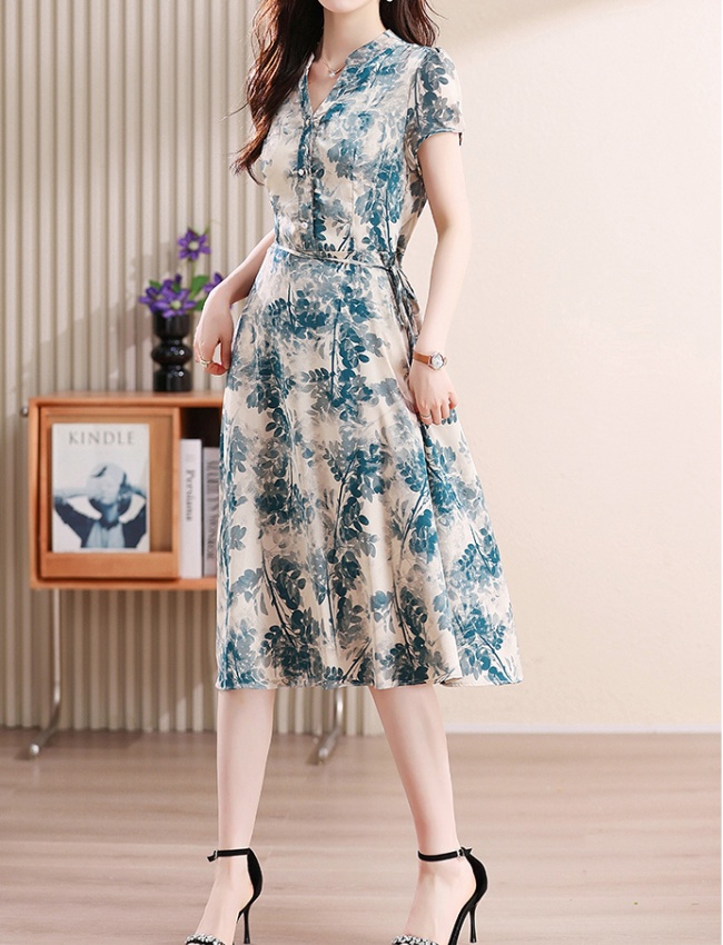 Chiffon dress middle-aged long dress for women