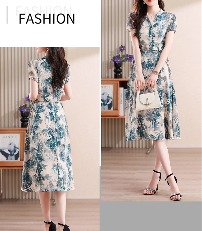 Chiffon dress middle-aged long dress for women