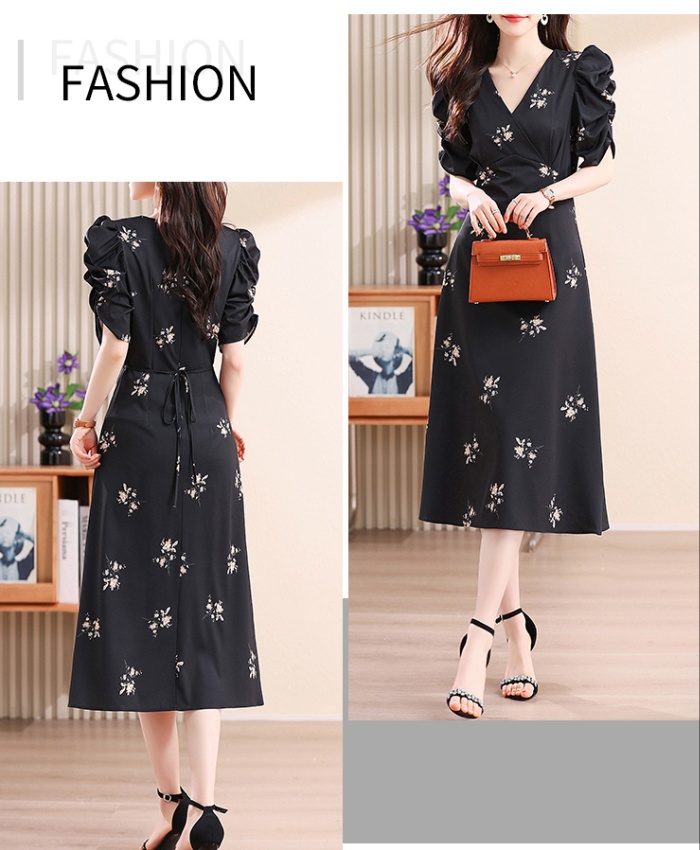 Unique V-neck dress floral long dress for women