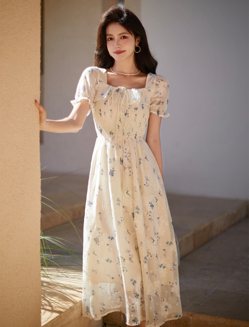 Chiffon floral long dress romantic vacation dress