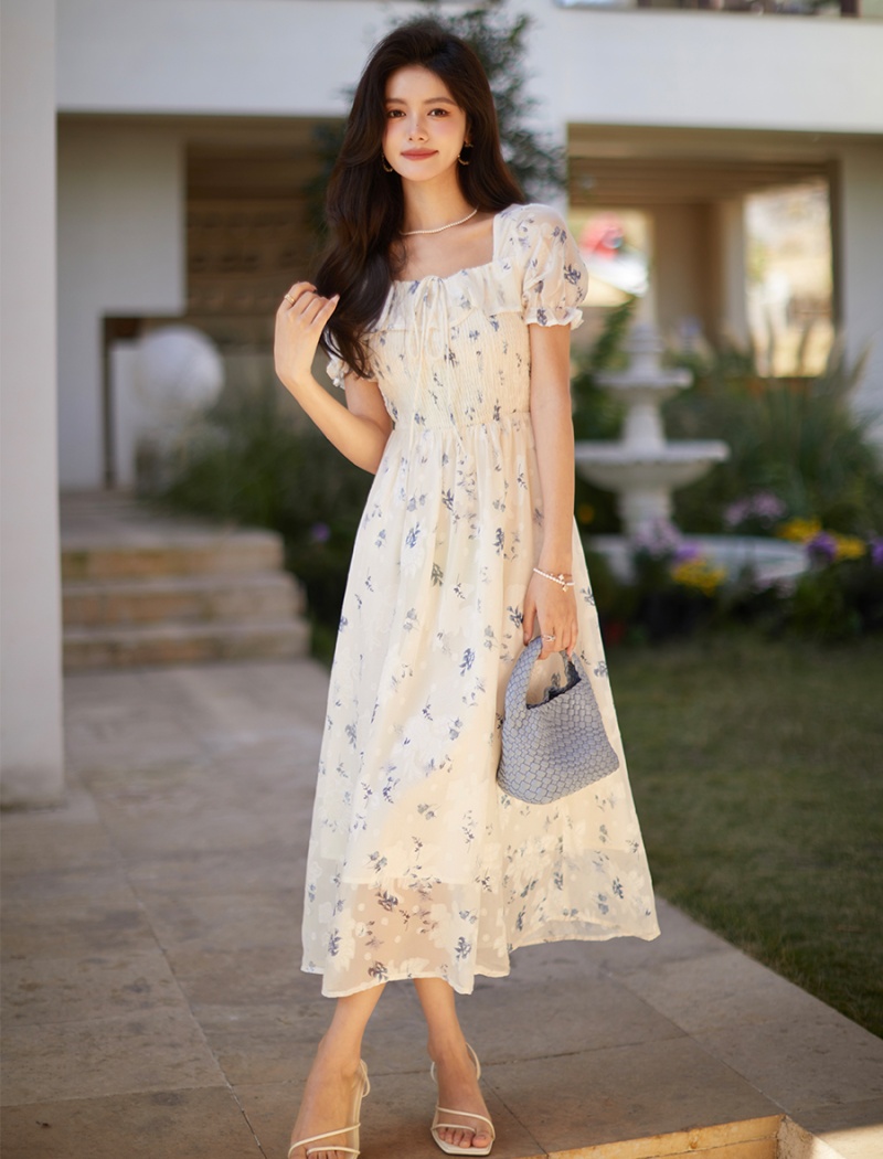 Chiffon floral long dress romantic vacation dress