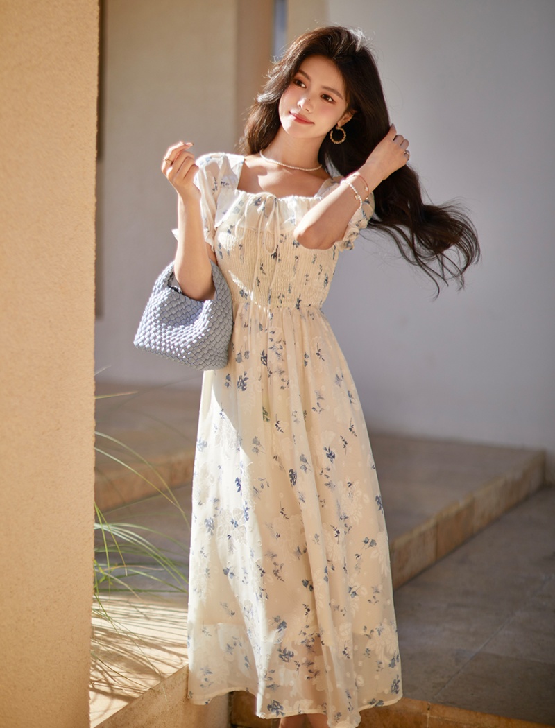 Chiffon floral long dress romantic vacation dress