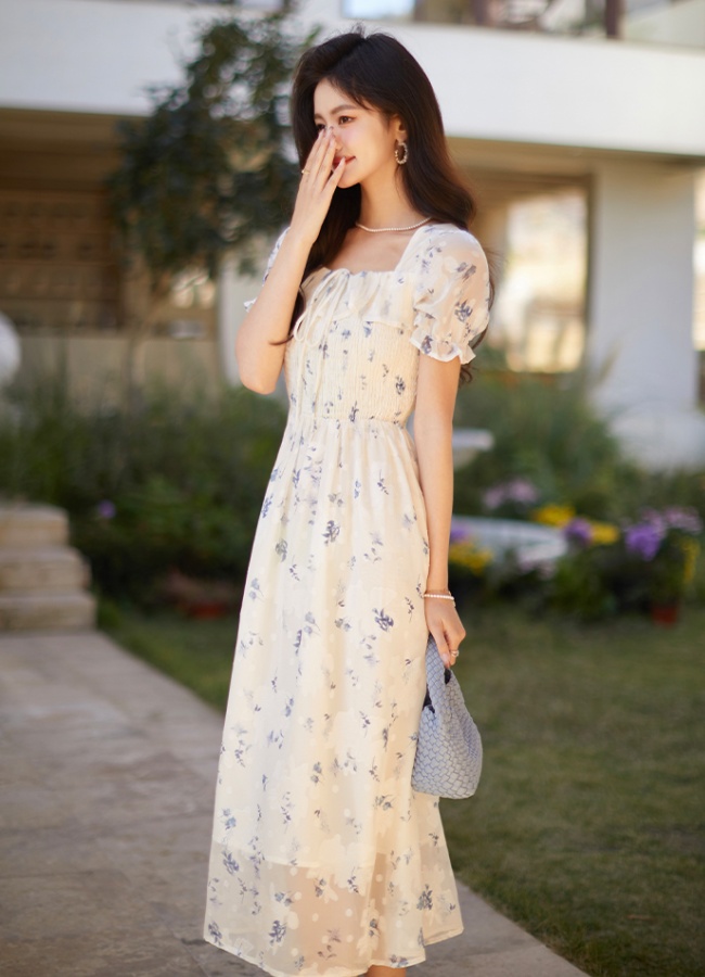 Chiffon floral long dress romantic vacation dress