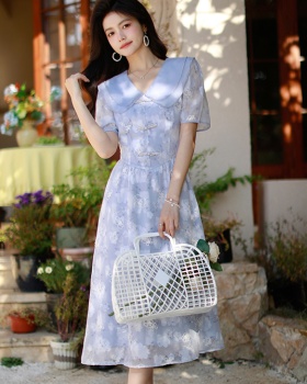 Chinese style Cover belly dress France style floral cheongsam