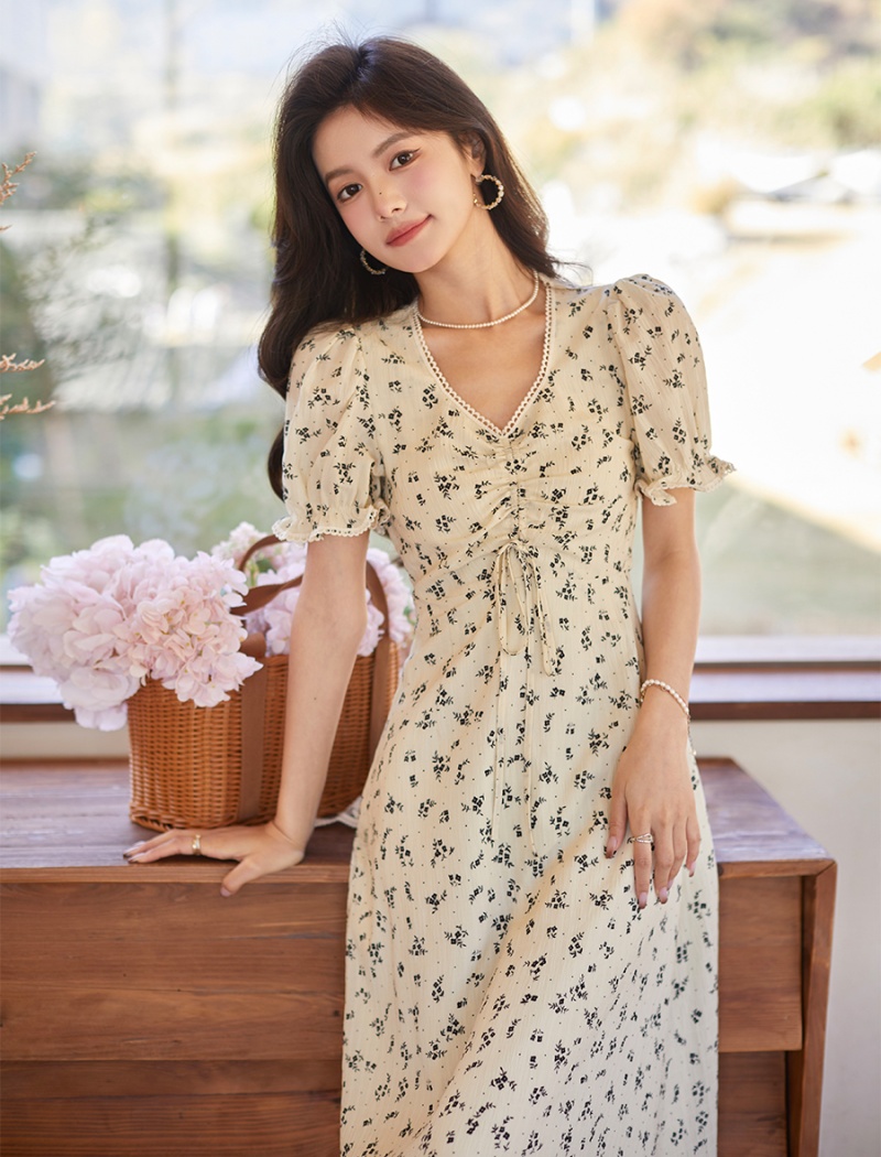 High waist puff sleeve summer unique dress for women