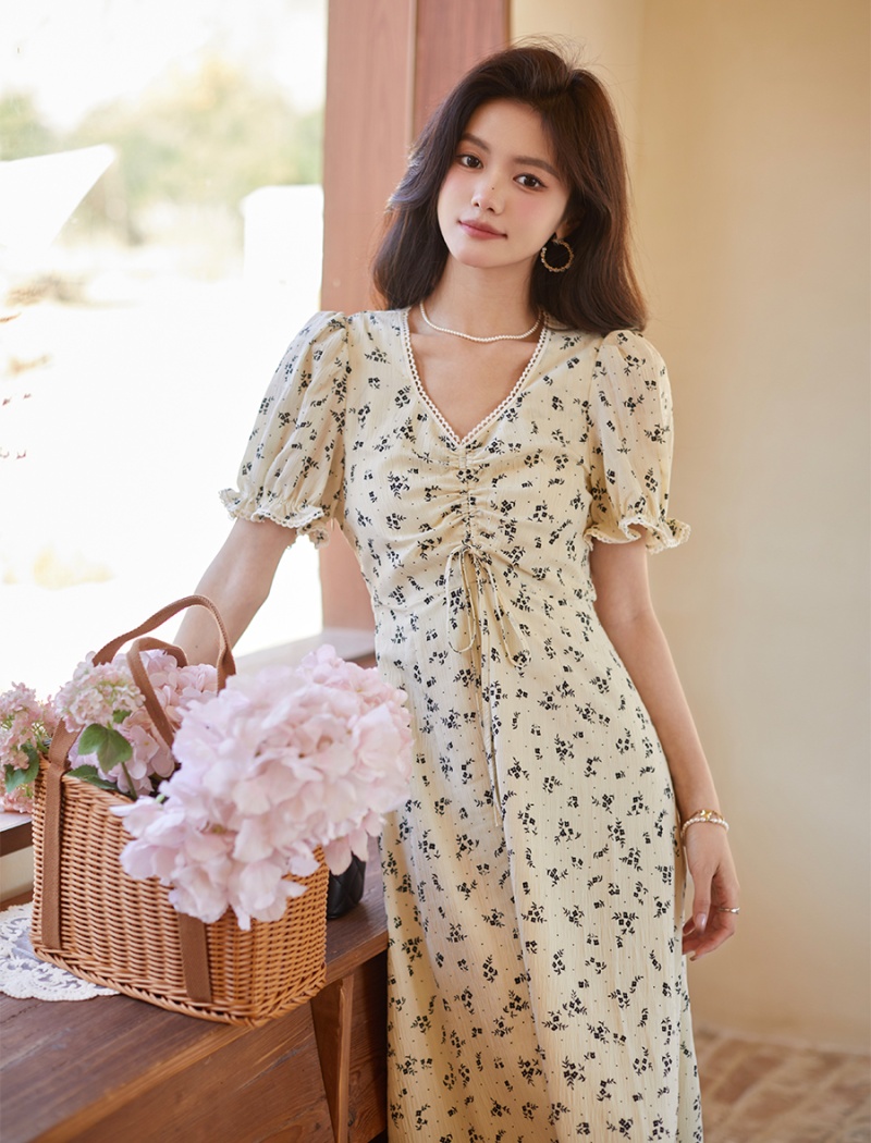 High waist puff sleeve summer unique dress for women