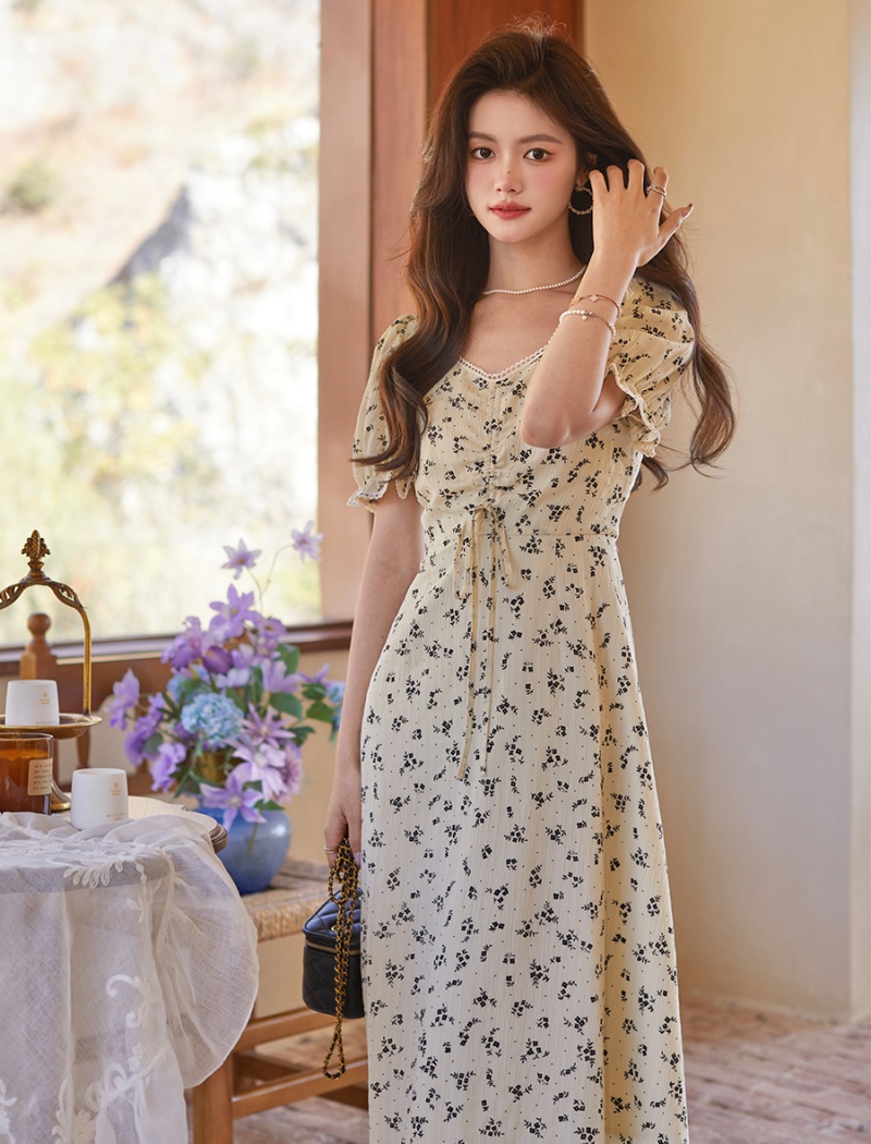 High waist puff sleeve summer unique dress for women