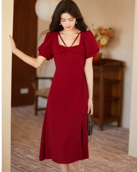 Temperament pinched waist bow summer dress for women