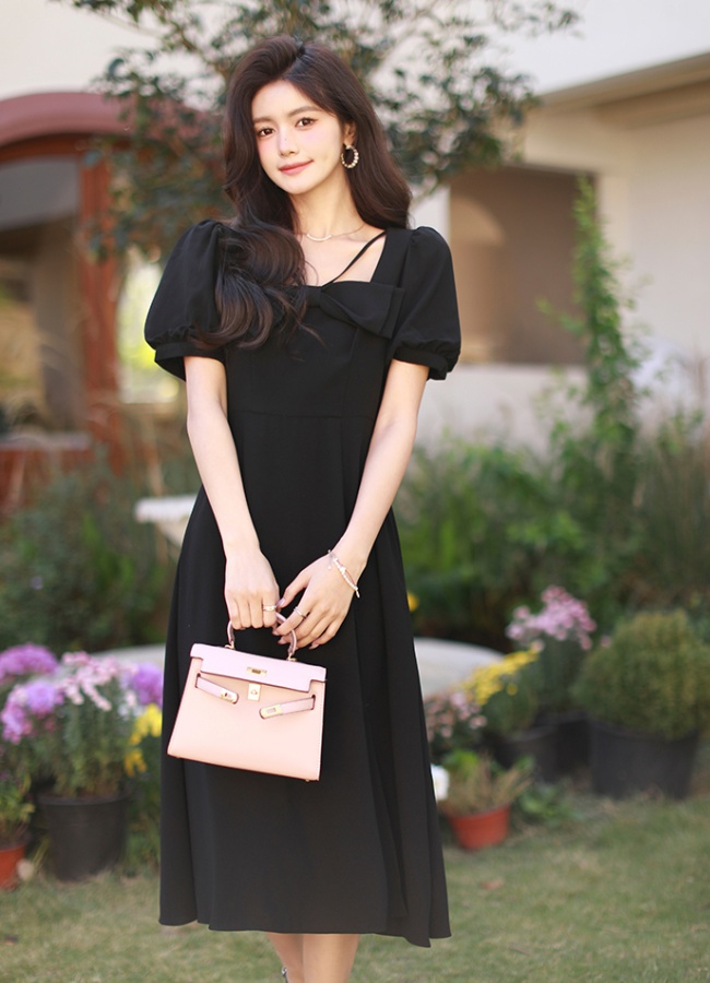 Temperament pinched waist bow summer dress for women